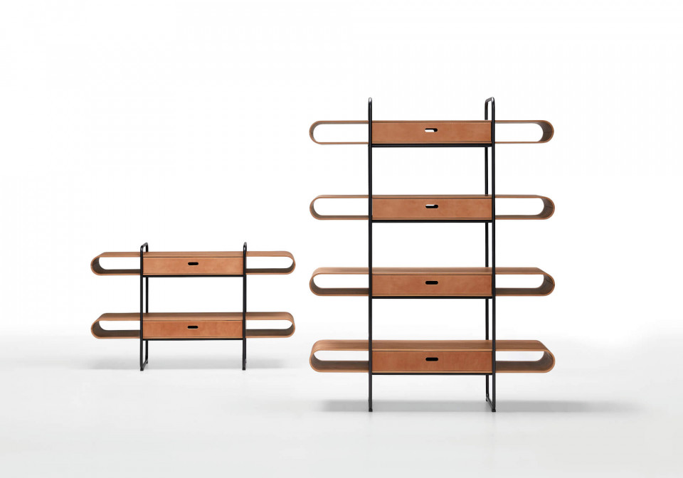 Apelle bookcase by MIDJ in wood and hide